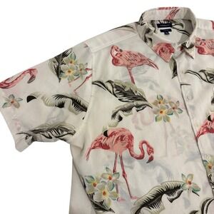 Croft Barrow Button Down Shirt Mens 2XL White Flamingo Tropical Short Sleeve
